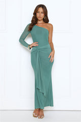 Dressed In Love One Shoulder Mesh Maxi Dress Green