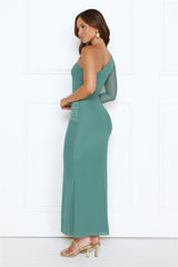 Dressed In Love One Shoulder Mesh Maxi Dress Green