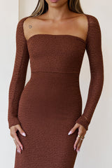 Hot Girl Habits Long Sleeve Maxi Dress Brown
