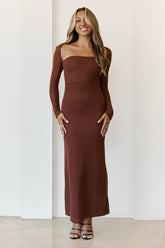 Hot Girl Habits Long Sleeve Maxi Dress Brown