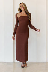 Hot Girl Habits Long Sleeve Maxi Dress Brown