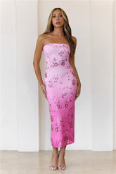 Bloom With Me Strapless Sequin Midi Dress Pink