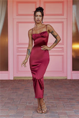 Claudia Satin Midi Dress Burgundy