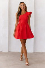 Dress For Success One Shoulder Mini Dress Red