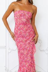 Dancing Dahlia Strapless Midi Dress Pink
