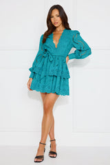 Elevated Experience Embroidered Long Sleeve Mini Dress Teal