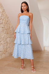 Dotty Delight Strapless Maxi Dress Blue