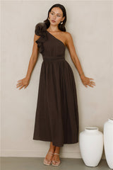 Find Out One Shoulder Midi Dress Brown