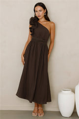Find Out One Shoulder Midi Dress Brown