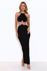 Diamond Charm Bandage Maxi Dress Black