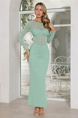Glitter Night Long Sleeve Maxi Dress Sage