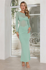 Glitter Night Long Sleeve Maxi Dress Sage