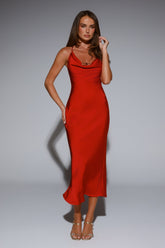 Invitation Only Satin Midi Dress Red