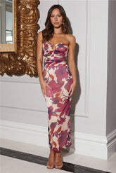 Rainforest Magic Mesh Strapless Maxi Dress Rust