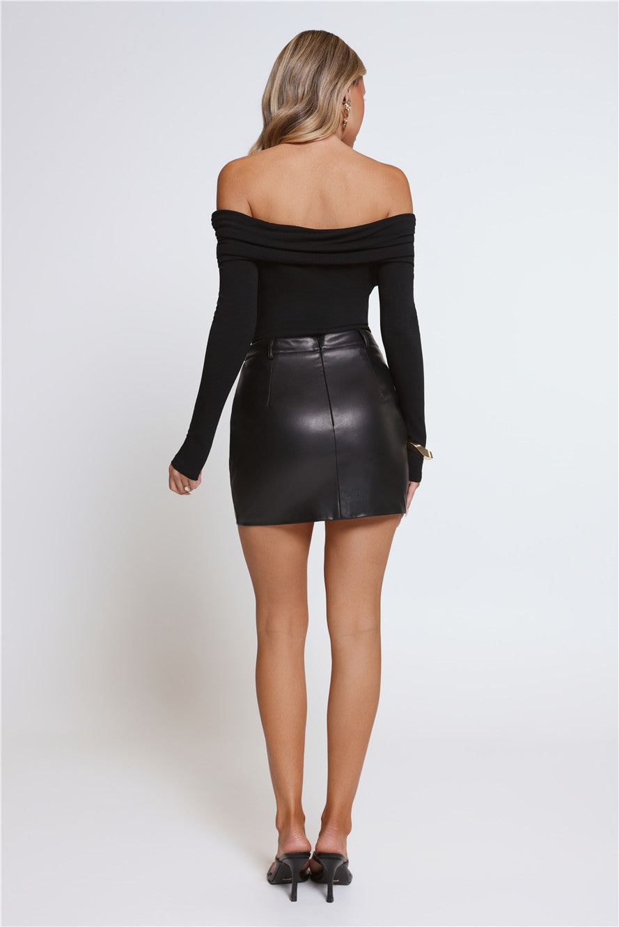 Mind Made Up Off Shoulder Long Sleeve Top Black