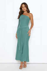 Dressed In Love One Shoulder Mesh Maxi Dress Green