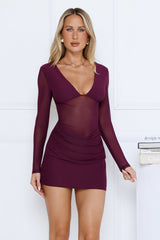 Desire High Long Sleeve Mini Dress Plum