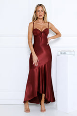Nightfall Chic Satin Maxi Dress Burgundy