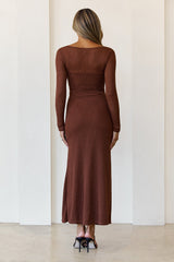 Hot Girl Habits Long Sleeve Maxi Dress Brown