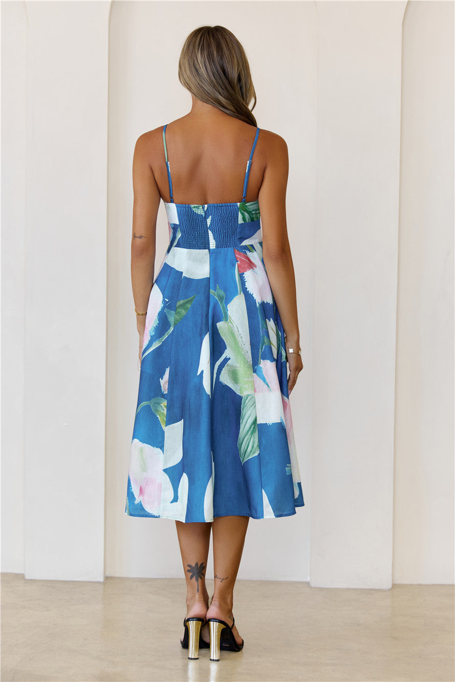 Dahlia Bow Midi Dress Blue