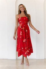 Twilight Grove Strapless Midi Dress Red