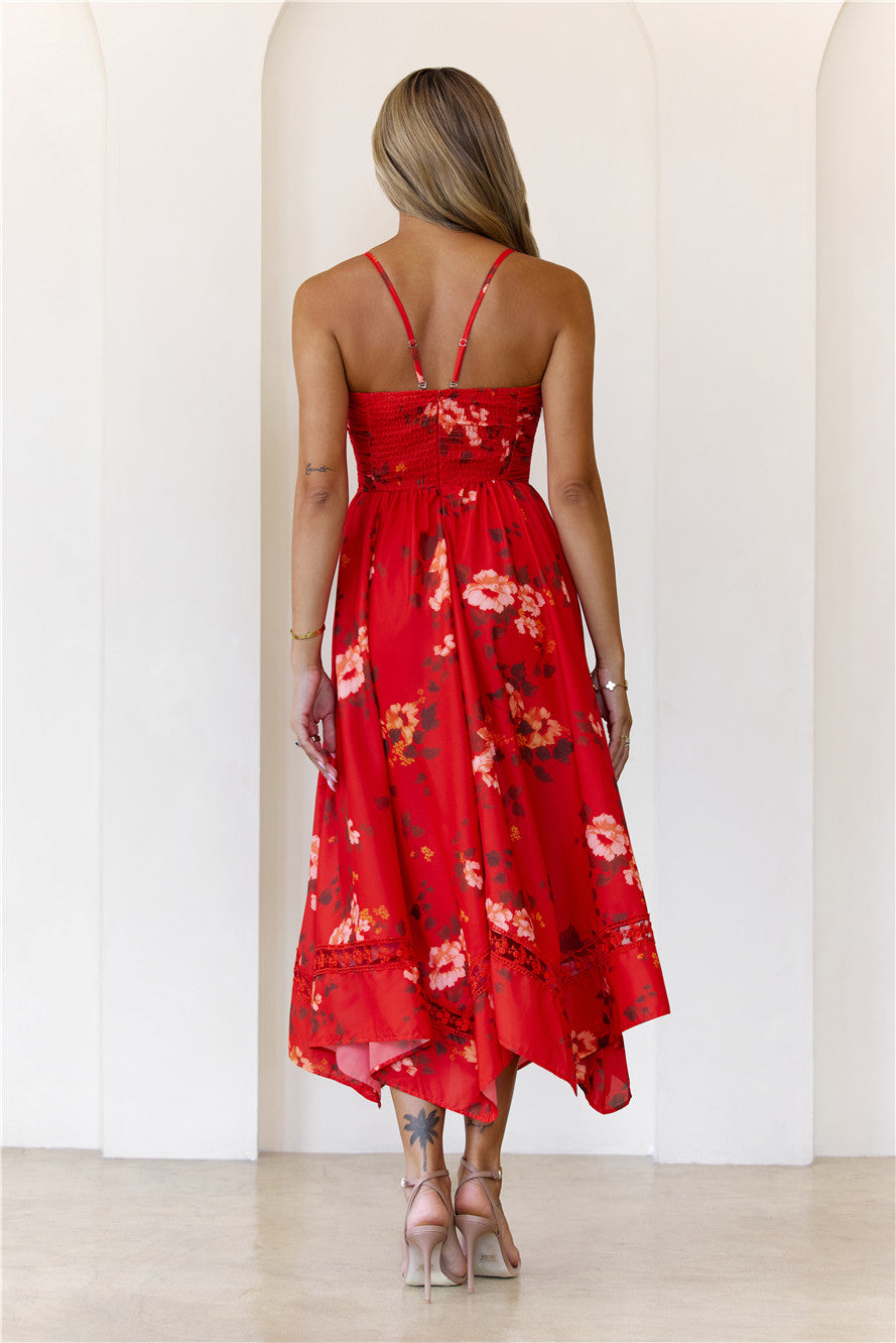 Twilight Grove Strapless Midi Dress Red