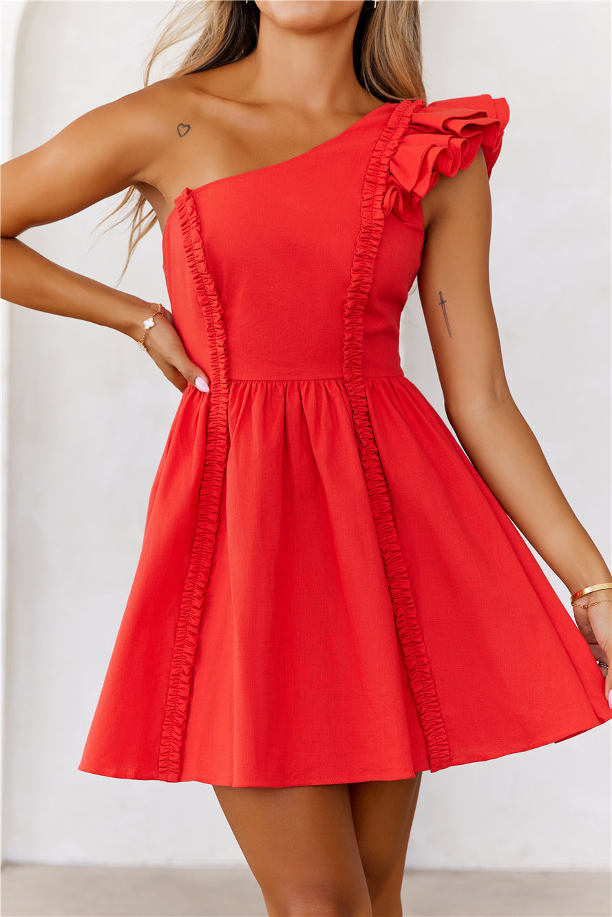 Dress For Success One Shoulder Mini Dress Red