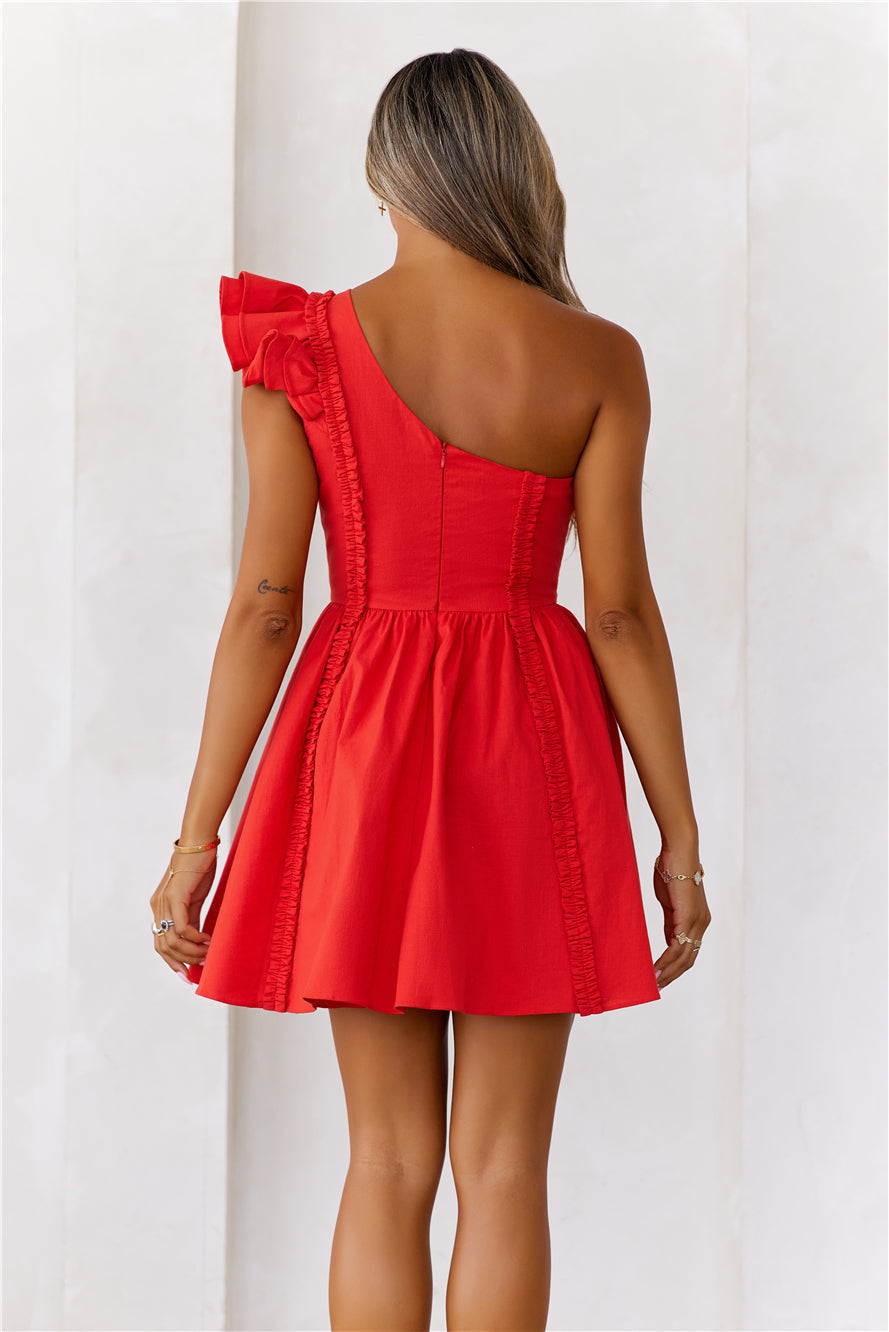 Dress For Success One Shoulder Mini Dress Red