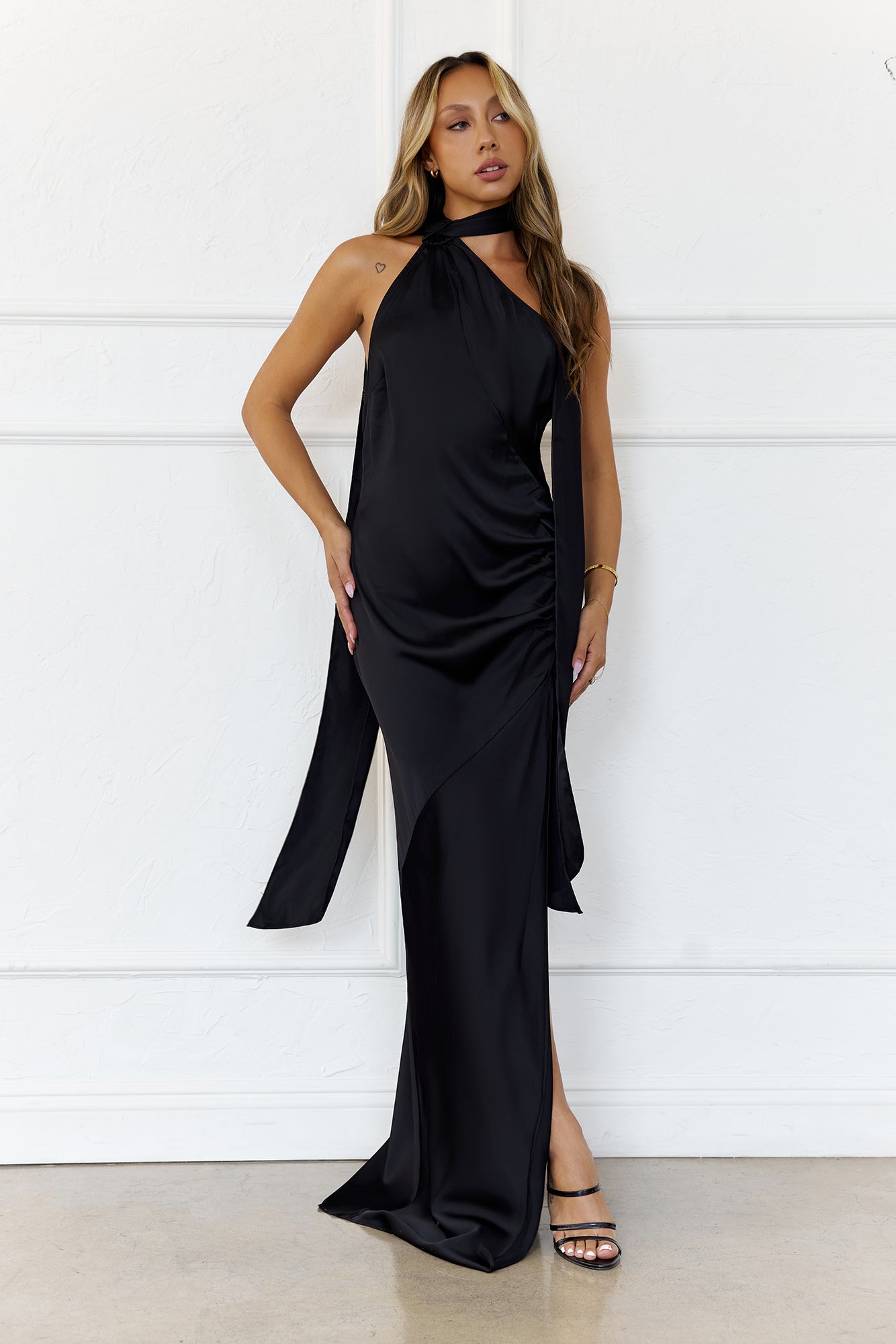 Luxe Ambition Satin Maxi Dress Black
