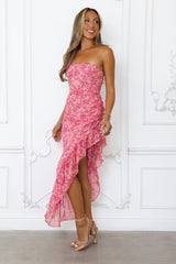Dancing Dahlia Strapless Midi Dress Pink