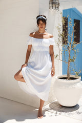 Beach Bonfire Off Shoulder Midi Dress White