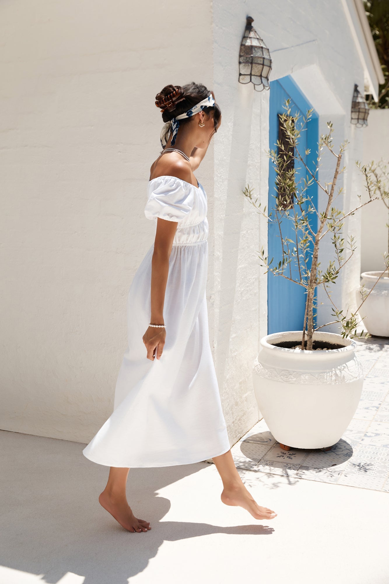 Beach Bonfire Off Shoulder Midi Dress White