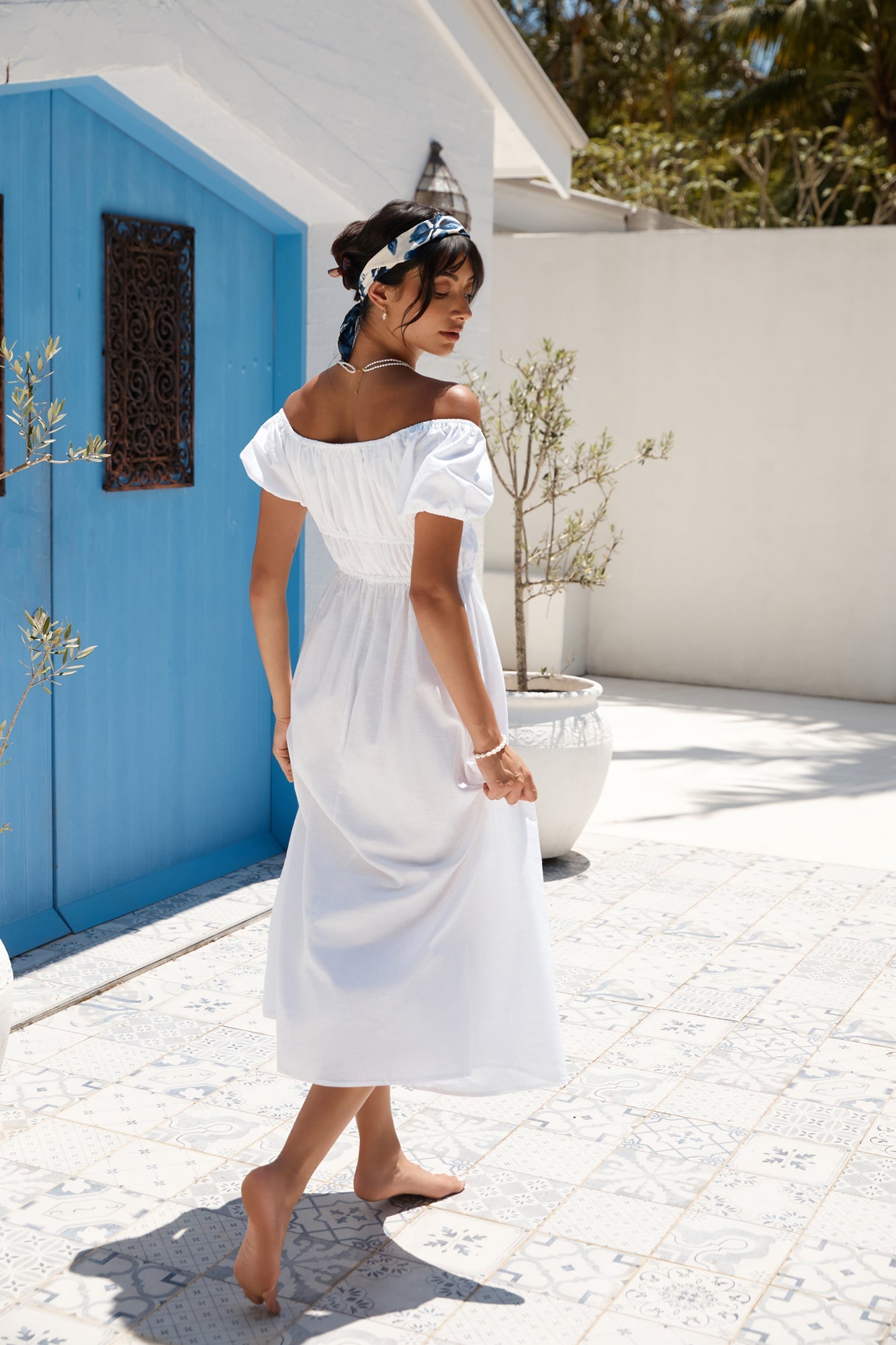 Beach Bonfire Off Shoulder Midi Dress White