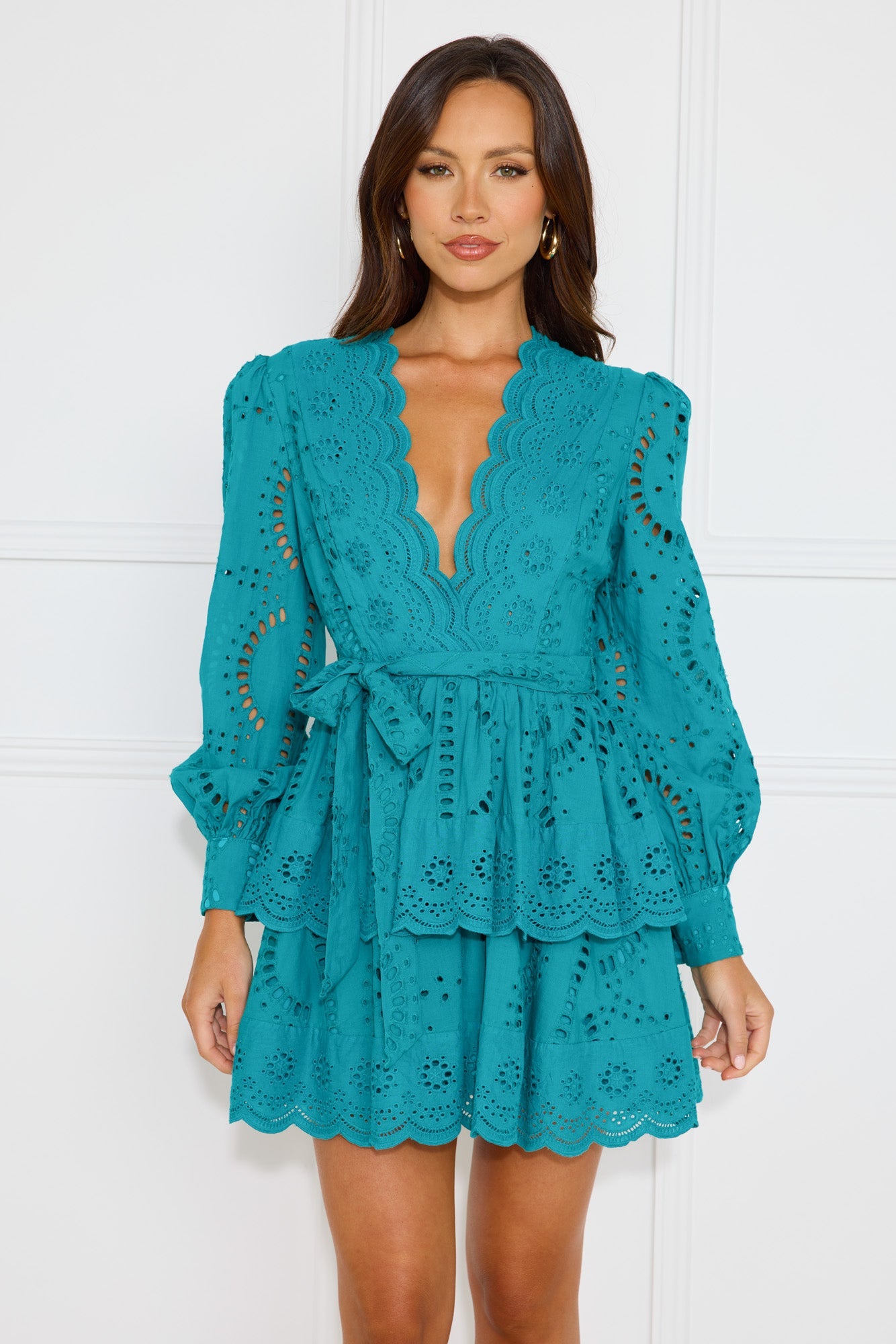 Elevated Experience Embroidered Long Sleeve Mini Dress Teal