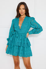 Elevated Experience Embroidered Long Sleeve Mini Dress Teal