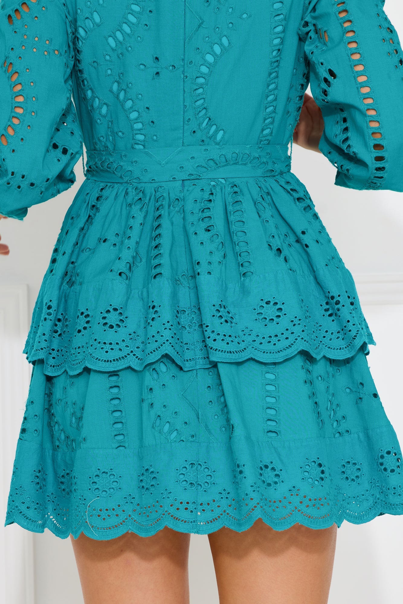 Elevated Experience Embroidered Long Sleeve Mini Dress Teal