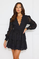 Elevated Experience Embroidered Long Sleeve Mini Dress Black