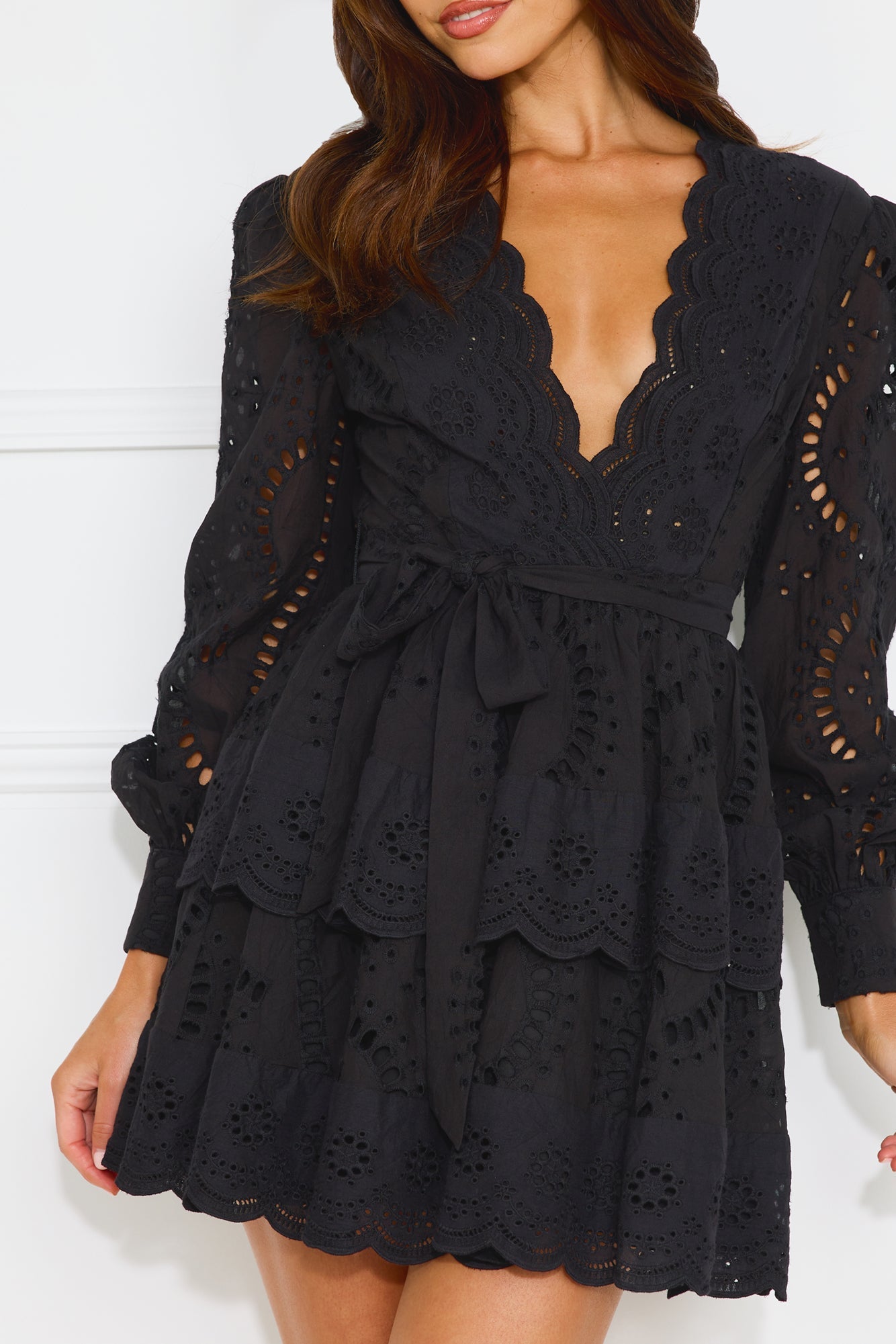 Elevated Experience Embroidered Long Sleeve Mini Dress Black