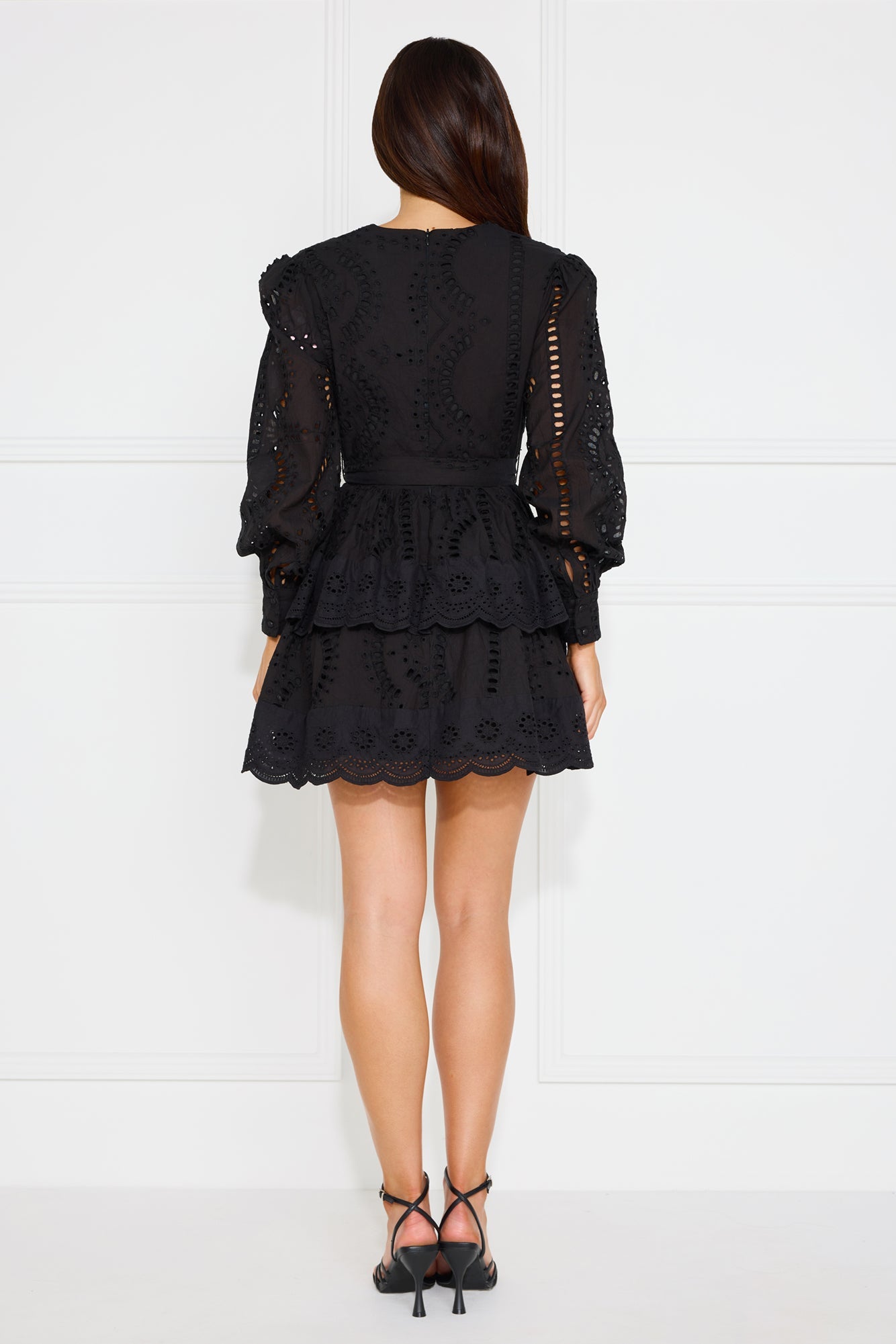 Elevated Experience Embroidered Long Sleeve Mini Dress Black