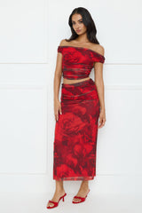 Spill The Goss Mesh Maxi Skirt Red