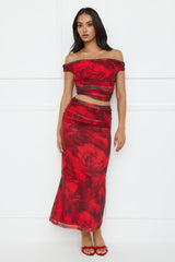 Spill The Goss Mesh Maxi Skirt Red