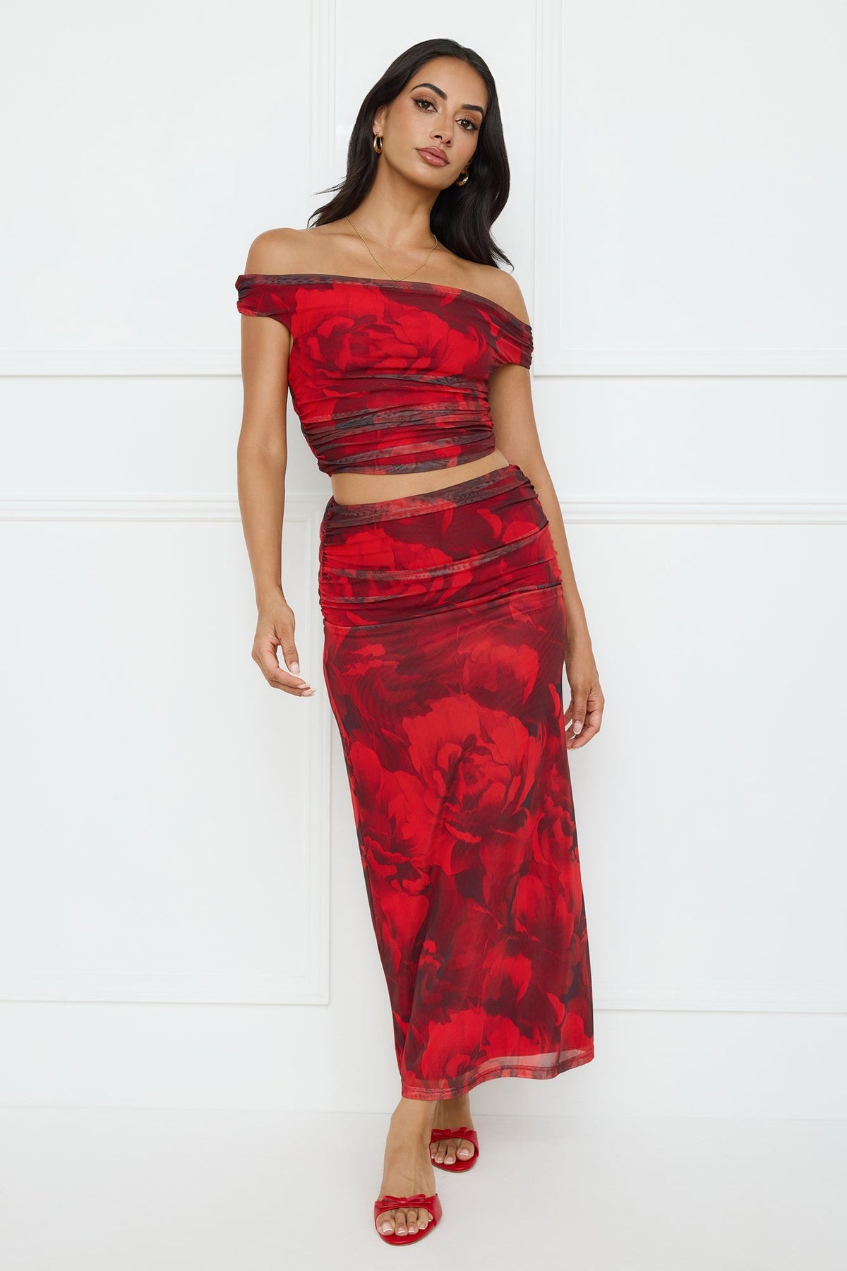 Spill The Goss Mesh Maxi Skirt Red