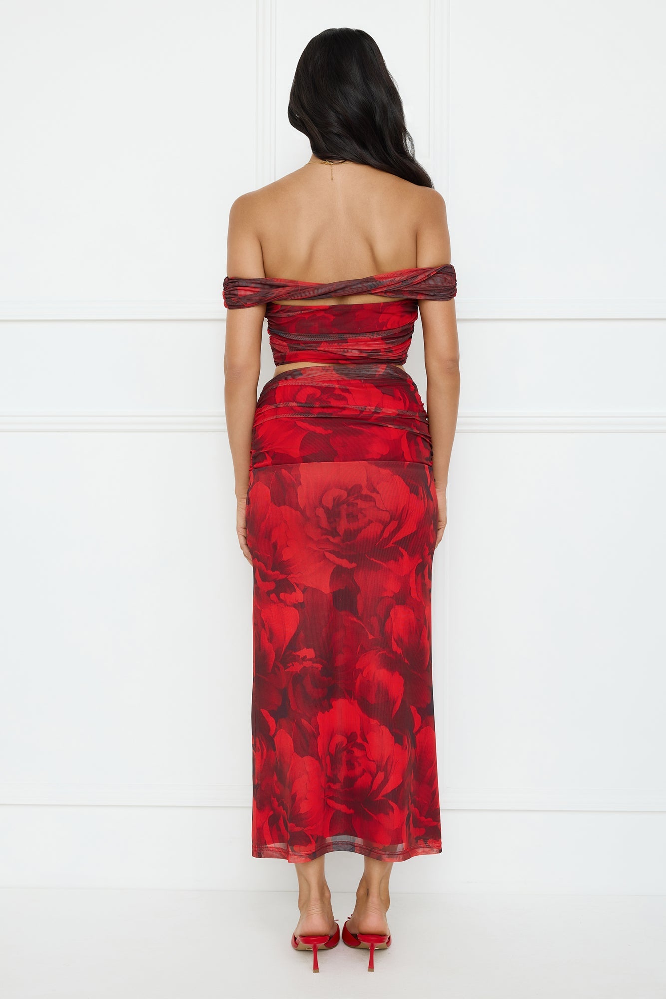 Spill The Goss Mesh Maxi Skirt Red