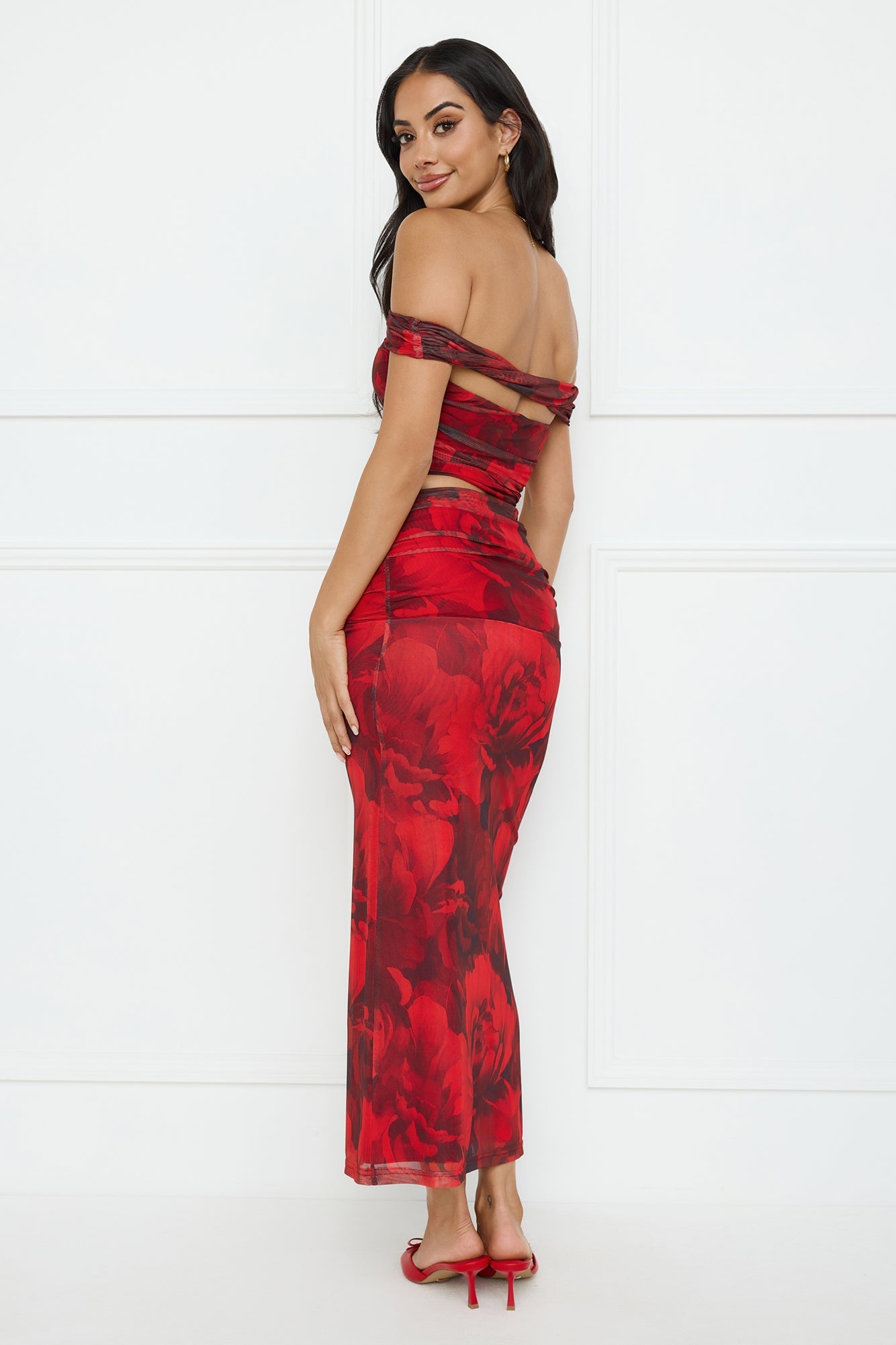 Spill The Goss Mesh Maxi Skirt Red