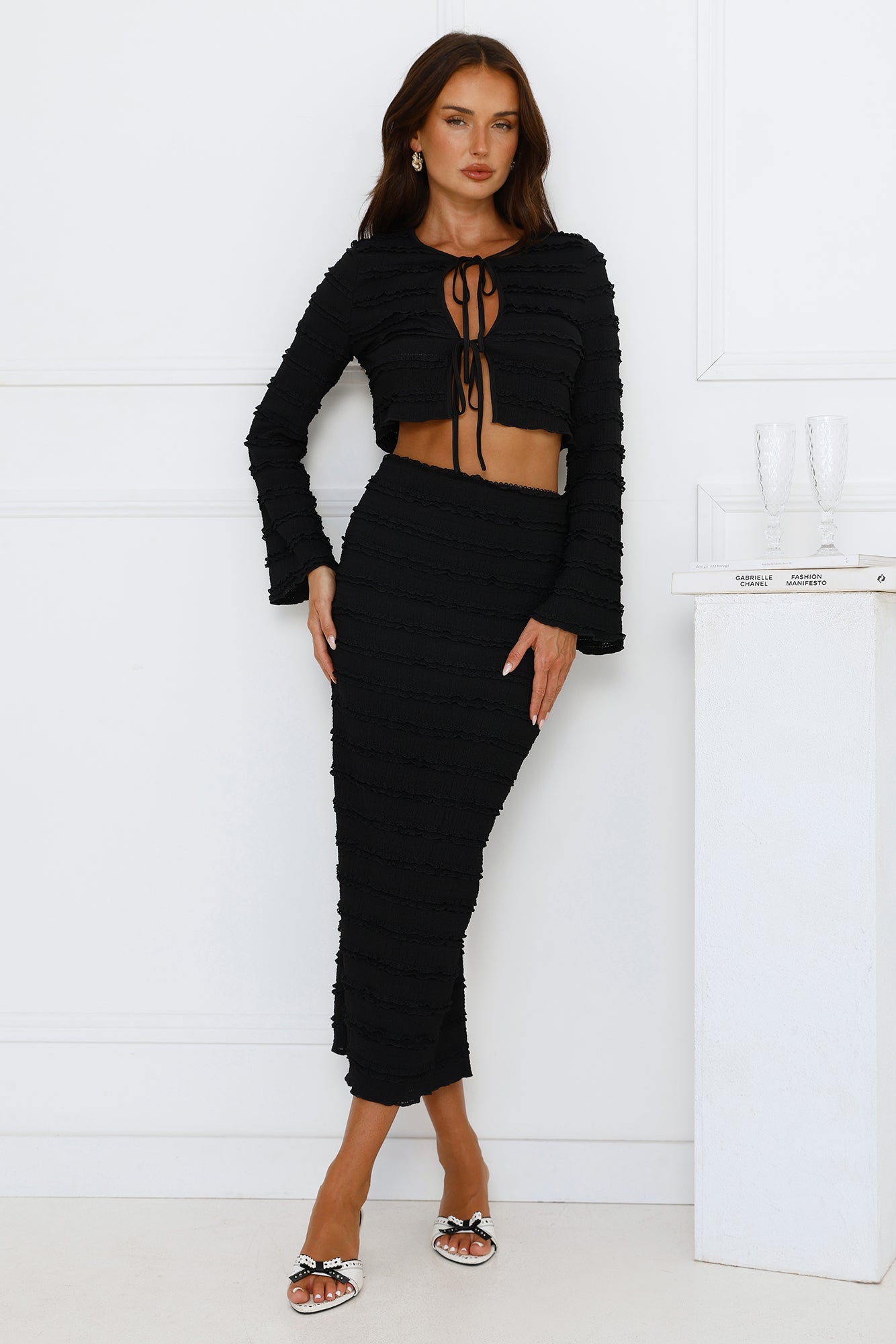 Whimsical Whirls Midi Skirt Black