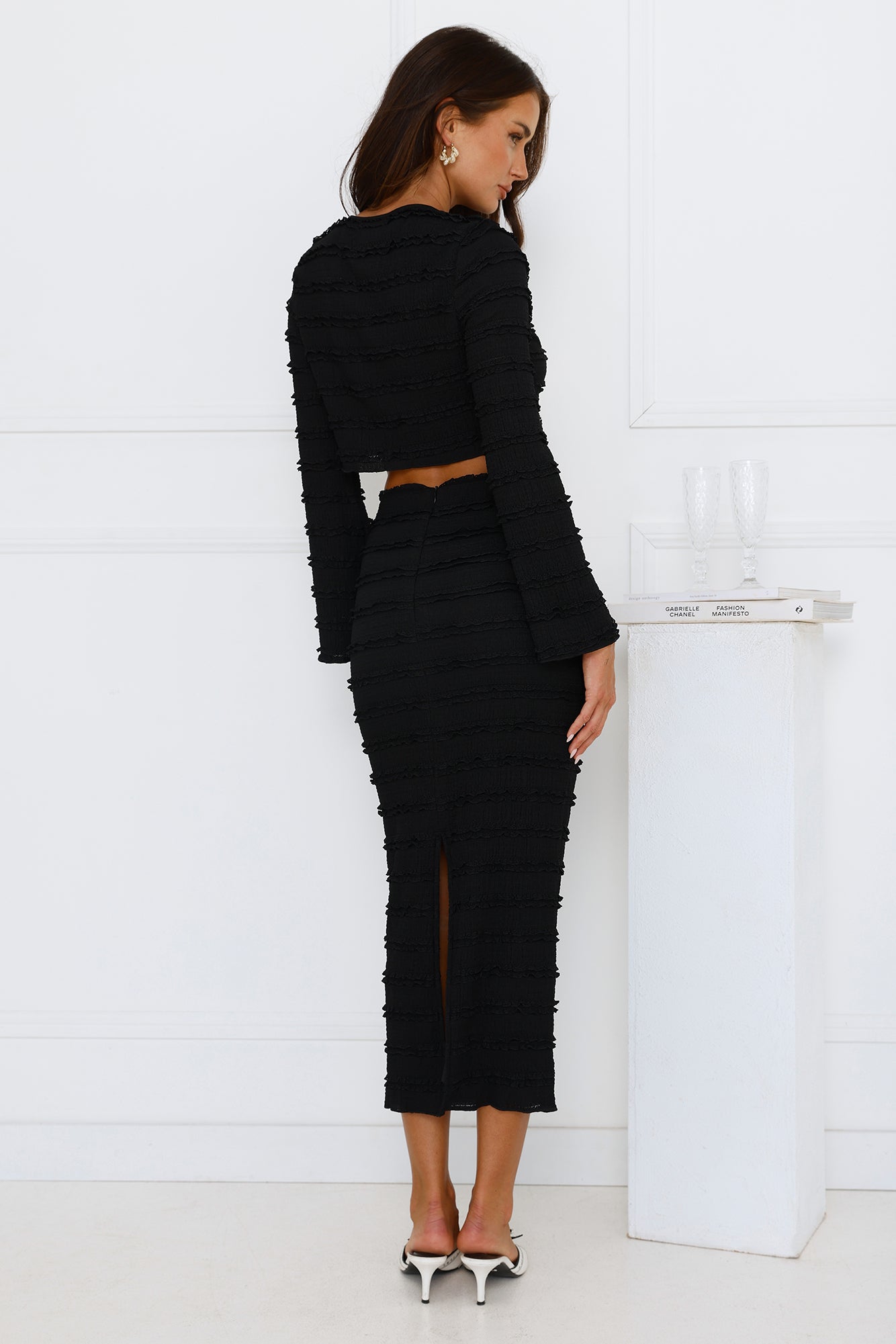 Whimsical Whirls Midi Skirt Black