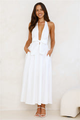 Moonlit Reverie Halter Midi Dress White
