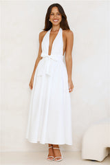 Moonlit Reverie Halter Midi Dress White