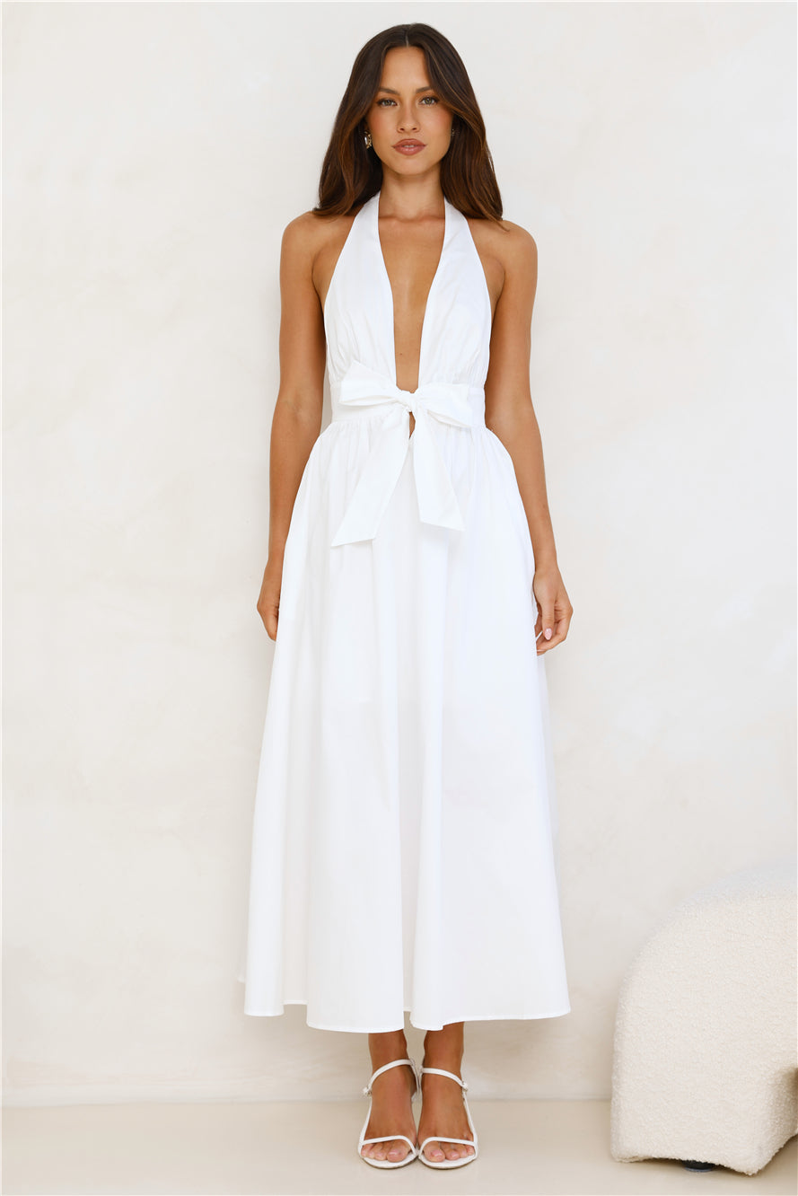 Moonlit Reverie Halter Midi Dress White