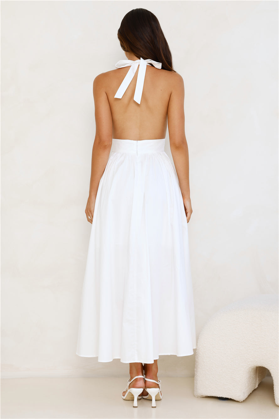 Moonlit Reverie Halter Midi Dress White